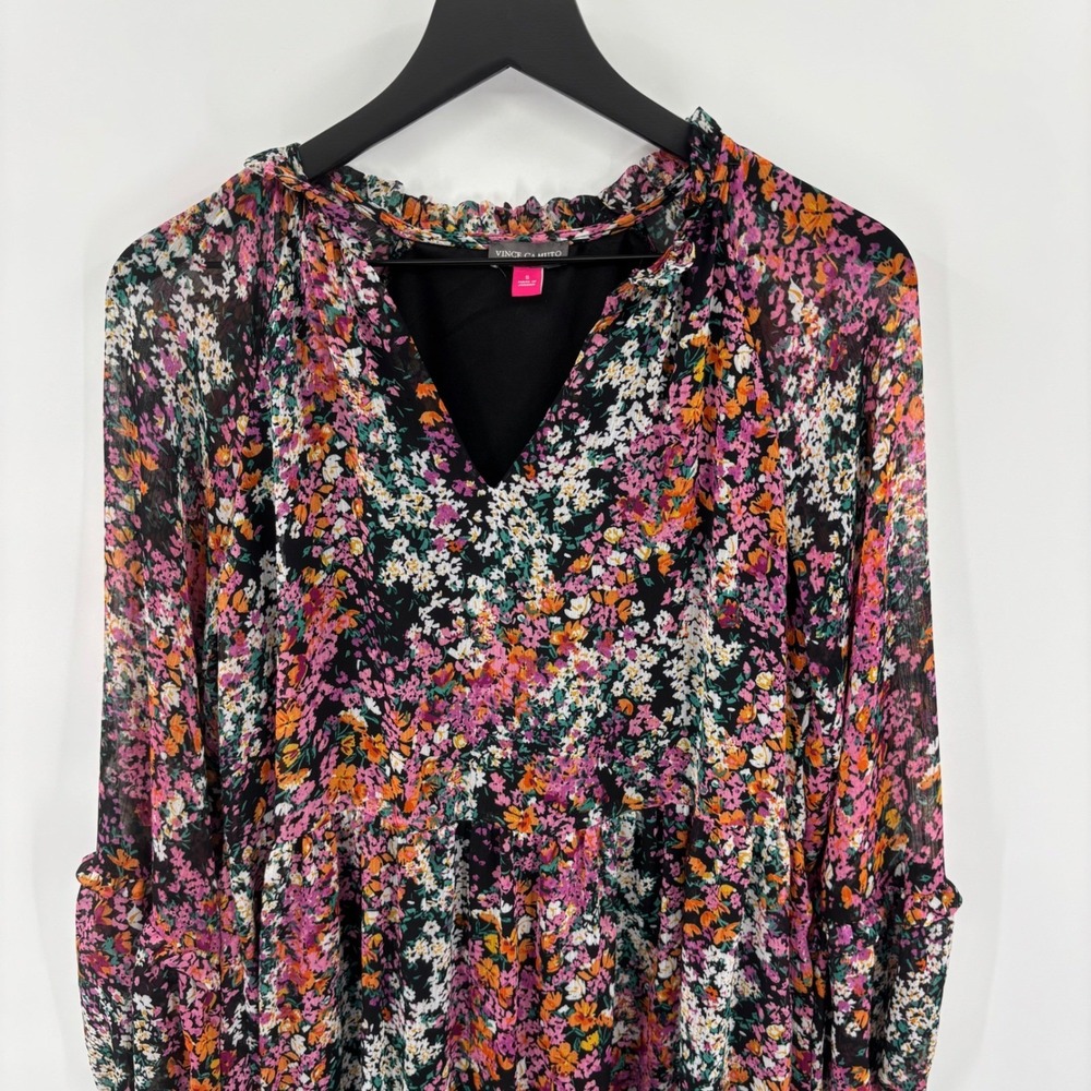 Vince Camuto Floral Tiered Dress Small‎ Ruffle Neck Long Sleeve Boho Cottagecore - Picture 7 of 15